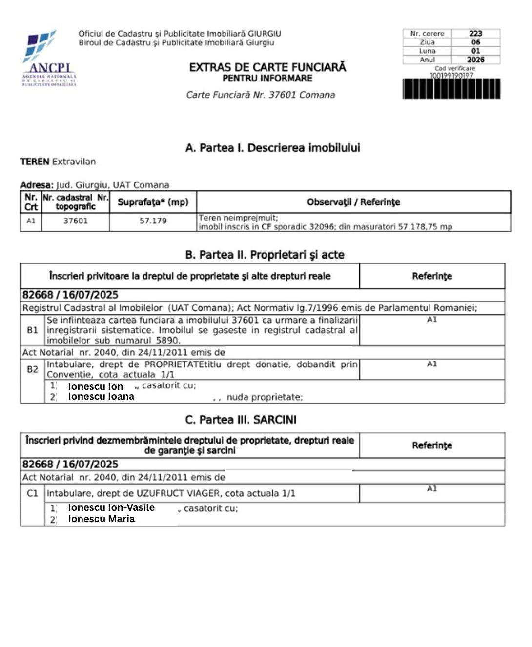 Extras de carte funciara model